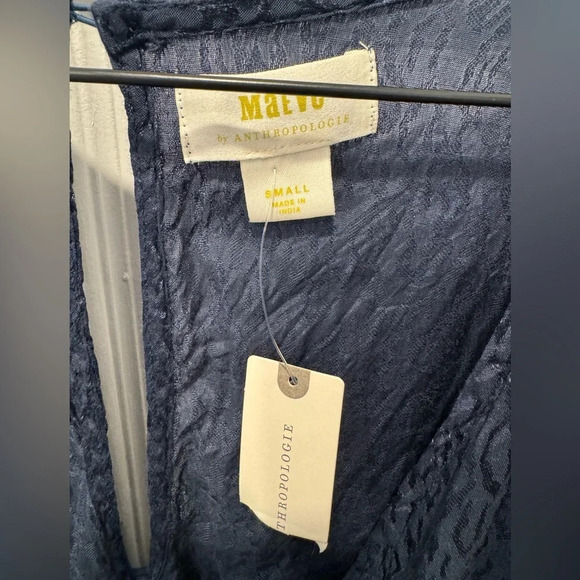 NEW Maeve Anthropologie Jacqueline Jacquard Romper Jumpsuit Navy Blue flowy USS - Picture 4 of 7